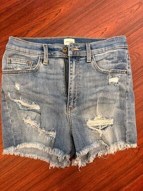 Sneak Peek Faded Blue Ripped Denim Shorts